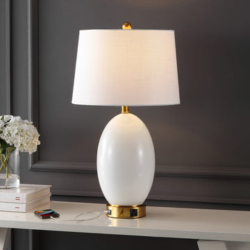 Reese Contemporary Style Iron/Glass LED Table Lamp with USB Charging Port - JONATHAN Y